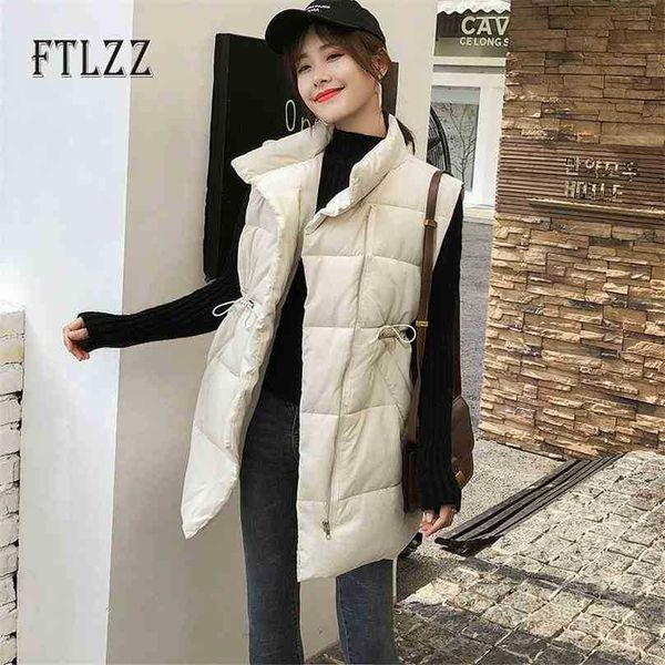 

women medium long vest spring autumn slim stand collar sleeveless ladies zipper waistcoat fashion black coat 210525, Black;white