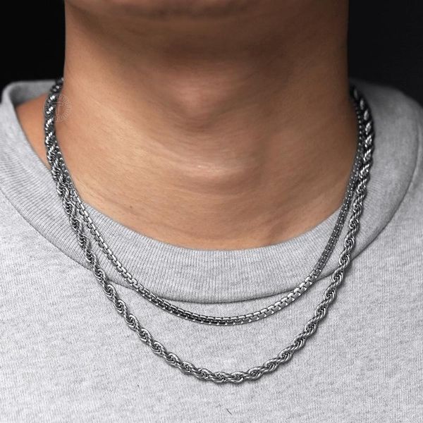 

earrings & necklace 5mm rope chain necklaces set stainless steel box link for men womens fashion jewelry gifts drop hds24, Silver