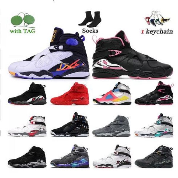 

8 8s designer mens jumpman basketball shoes with socks three peat bug bunny aqua black cement chrome gs take flight women's athletic sn