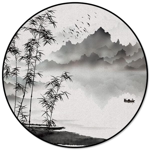 

carpets ink landscape painting round carpet chair floor mat soft for living room anti-slip rug bedroom decor