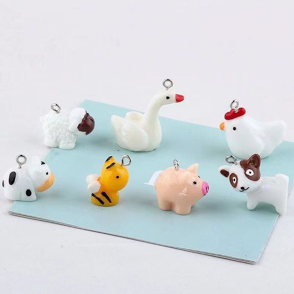 

20pcs mini small animals sheep cock dog pig cow swan charms flat back resin necklace pendant keychain for diy decoration, Bronze;silver