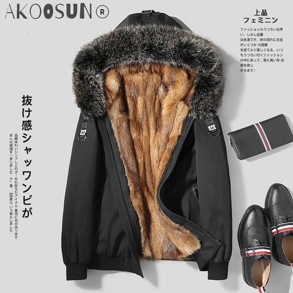 

men's leather & faux akoosun mens mink coat parka real fur men winter jacket raccoon collar short coats 2021 luxury parkas l18-6603 kj1, Black