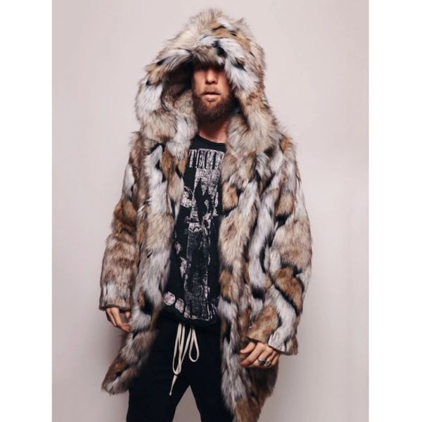 

fur coat men's jacket long hair medium men 211207, Black