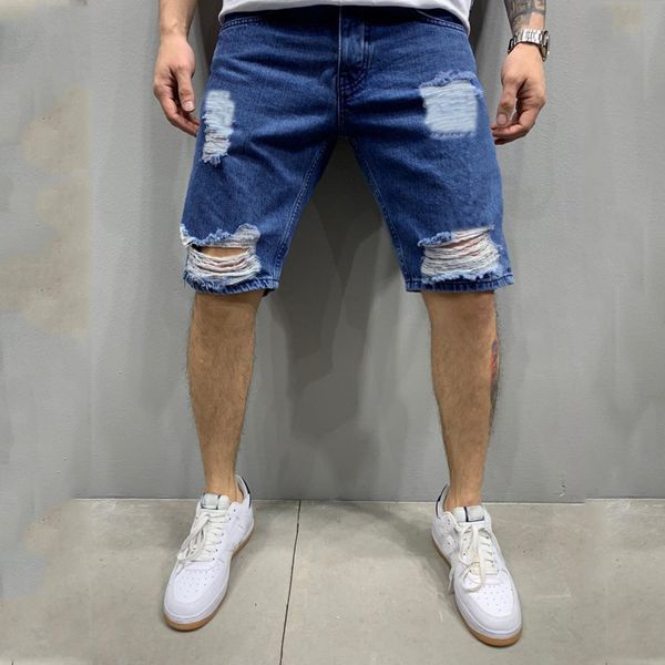 

Men' Fashion Jeans 2021 Shorts Men' Hole Casual Capris Denim Straight Pants, Blue
