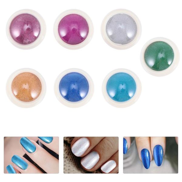 

nail glitter 7pcs art mirror effect powder with brushes, Silver;gold