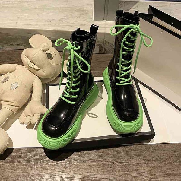 

women ankle boots 2021 winter t chunky heels female genuine leather night cb botas round toe platform, Black