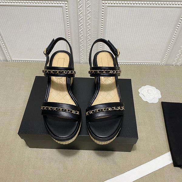 

summer designer ladies platform wedge sandals high heels leather siznspy#, Black