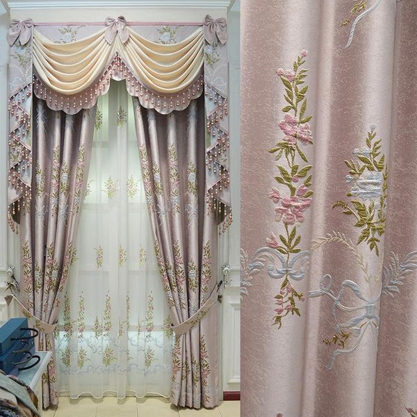 

european pink 4d embossed large flower thick blackout window curtains for living room villa bedroom curtain jk089d & drapes