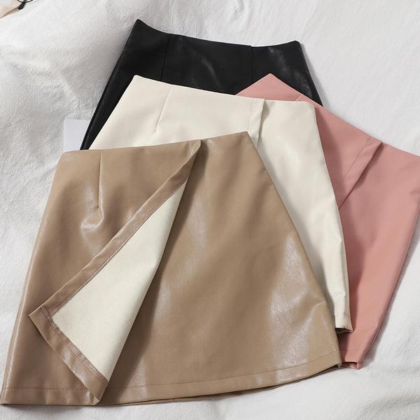 

skirts women pu leather skirt warp punk mini length a-line spring autumn goth & club faux, Black