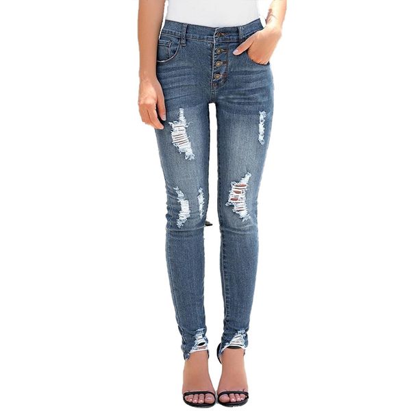 

2021 new spring fashion high waist mom female ripped for women black denim skinny jeans woman plus size pencil pants, Blue