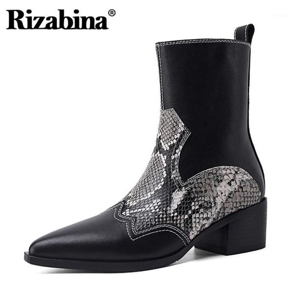 

boots rizabina women ankle mixed color real leather thick heel cool short winter shoes footwear size 34-401, Black