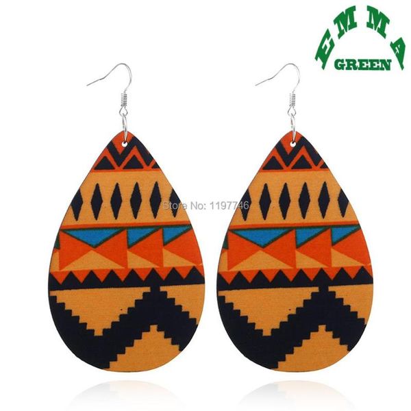 

earrings & necklace european bohemia printed ethnic big dangle drop jewelry personality wood geometric oval hook for women, Silver