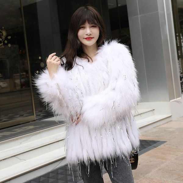 

women's fur & faux han edition dress 2021 ms raccoon knitting coat in winter to keep warm clothes maomao taobao live, Black