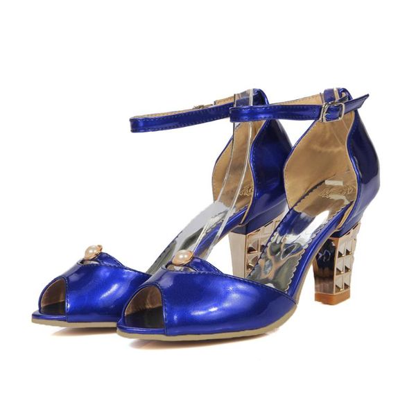 

big size 31-43 summer fashion women solid sweet pearl heels sandals 4 colors, Black