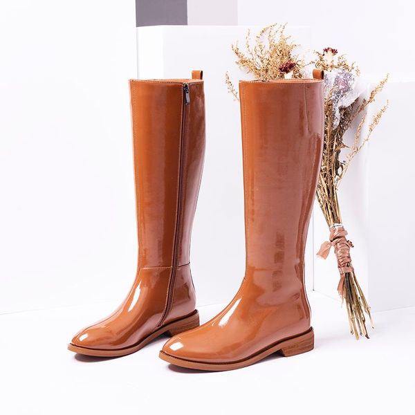 

boots women fashion genuine leather knee high night club shoes woman square heels female silm long riding size 41 42, Black