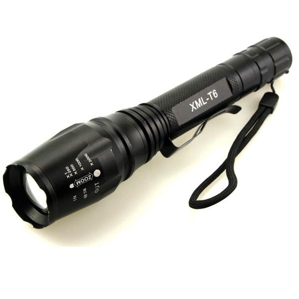 

5pc/lot led 5000 lumen 5 mode cree xml t6 rechargeable zoomable torch with clamp flashlights torches