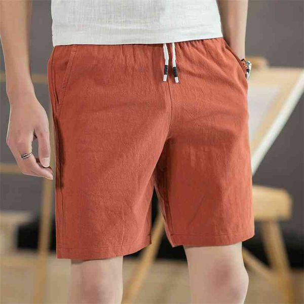 

summer linen shorts men fashion drawstring solid cotton casual big size breeches loose beach 8xl 9xl 210716, White;black