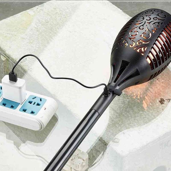 

99led bead solar street outdoor landscape usb torch flame ground plug lamp