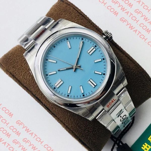 

wristwatches men watch automatic mechanical sapphire stainless steel sky blue yellow 41mm, Slivery;brown