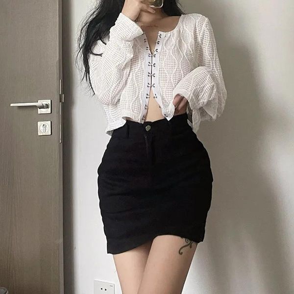 

women's knits & tees gothic autumn white cardigan women o neck long sleeve hook button up cardigans sun protection crop ropa mujer