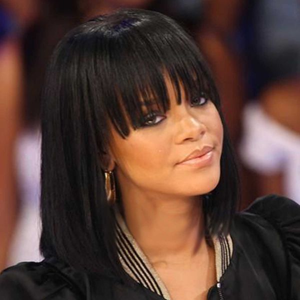 

wig women's bangs black shoulder length short wig headcover