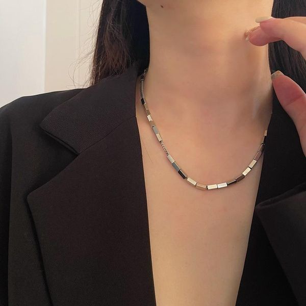 

chains ins fashion titanium steel necklace square bead chain stainless accessories men and women chokers, Silver