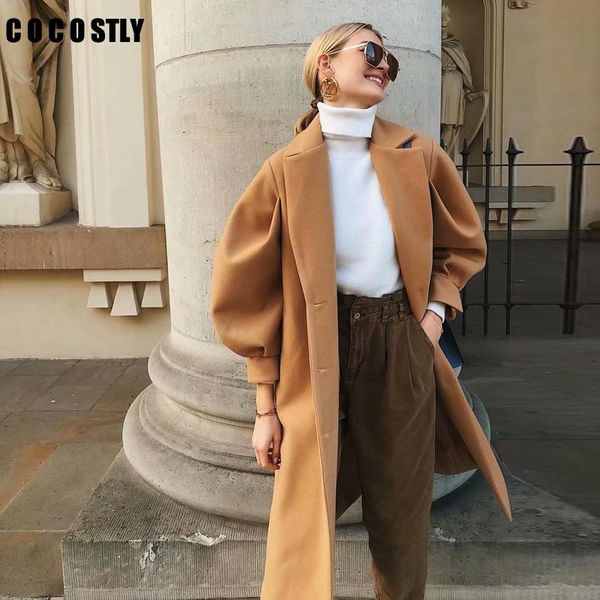 

women's wool & blends winter coat women oversize vintage long woolen sashes solid loose jacket overcoats elegant office outwear female, Black