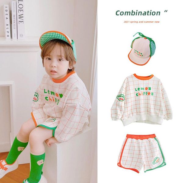 

clothing sets rj spot children's wear 2021 spring suit boys' baby's plaid sweater shorts, White