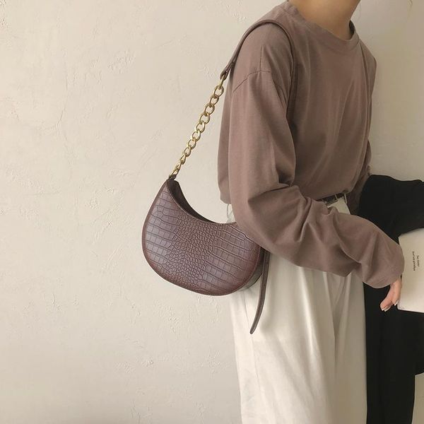 

evening bags fashion half moon underarm bag for woman soft pu leather one shoulder wide strap female handbag purses lipstick pocket