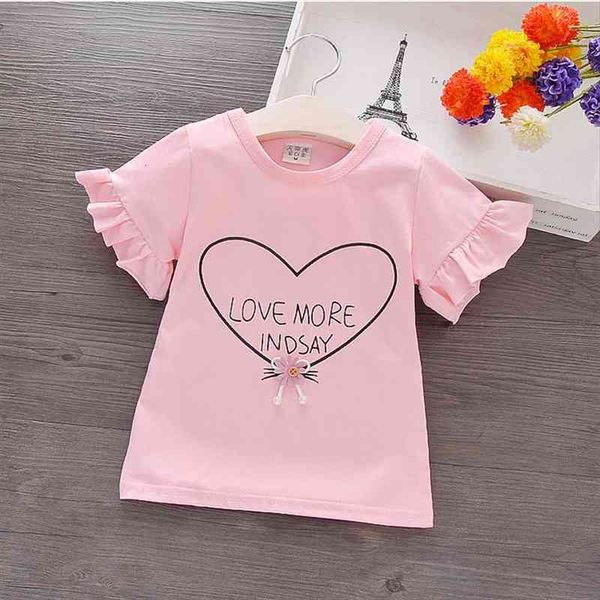 

girl summer princess t shirt sweet heart childen cotton tees lace kid birthday clothing, Blue