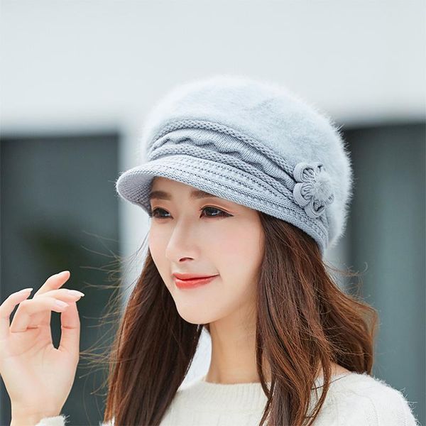 

beanie/skull caps berets hat beanie fashion spring autumn winter warm flower knit crochet cute casual cap for women's girl female, Blue;gray