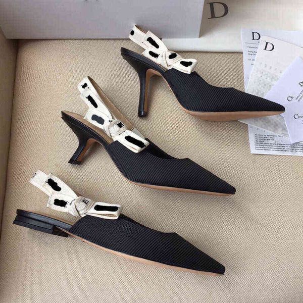 

kuku2021 d family letter pointed high heeled sho bow cat flat sandals women's bag head slim
