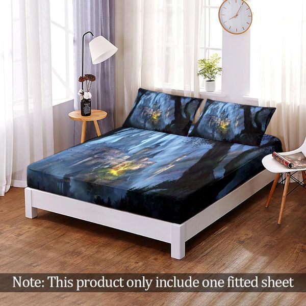 

sheets & sets 3d print fashion cartoon castle forest fitted sheet for bedroom home decor custom modern elastic band bed queen king