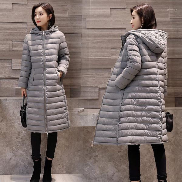 

women's down & parkas women long coat thick warm hooded casual female autumn winter cotton padded jackets zipper plus size, Black