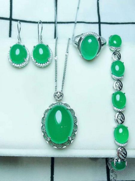 

bracelet, earrings & necklace c2#925 silver inlaid natural chalcedony set, Black