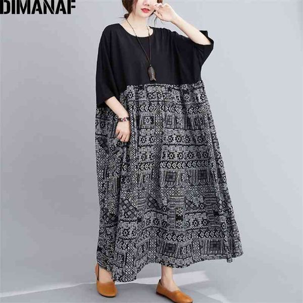 

plus size women summer dress sundrerss beach oversize vintage print lady vestidos loose long indie folk black 210531, Black;gray