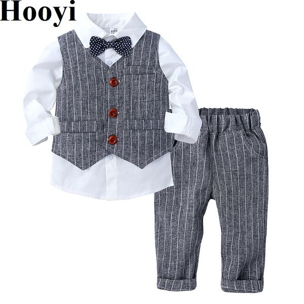 Boys de primavera define camisas de colete de faixa infantil camisas bebê calças compridas crianças ternos roupas roupas smoking 210413