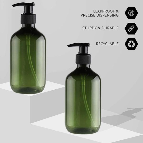 

storage bottles & jars 16oz plastic with pump, 2 pack liquid soap pump bottles, refillable bottle for cooking sauces, essential oils