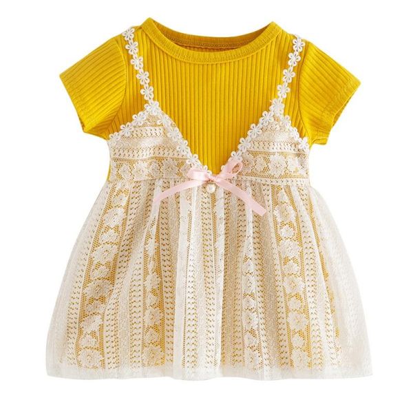 

girl's dresses summer baby girl dress toddler infant lace princess wedding for girls children birthday party kids clothes 2021., Red;yellow
