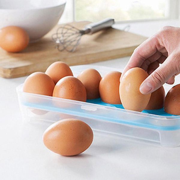 

crisper organizer egg container kitchen gadgets storage box 10 grid plastic portable bottles & jars