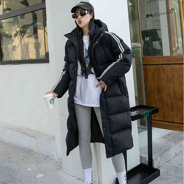 

women's parkas down ladies jacket 2021 medium and long knee thick white duck student sports men's same couple's wear, Black
