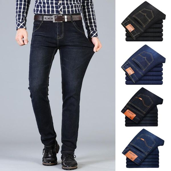 

men's jeans fashion cotton slim fit stretch skinny straight leg washed work denim pants, Blue