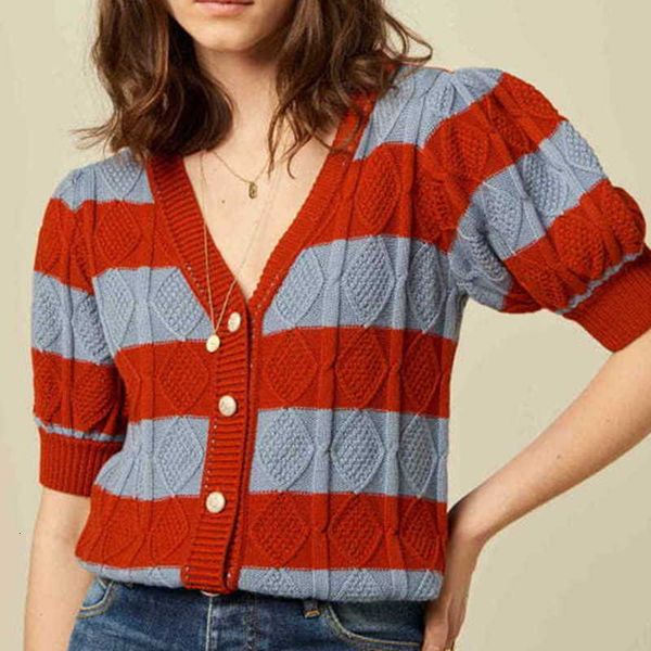 

women's sweaters sweaters women diamond stripes knit sweater v-neck single breasted short puff sleeve vintage female knitted car 6sez, White;black