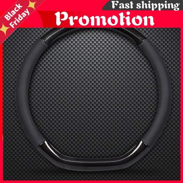 

steering wheel covers d shape o cover genuine leather cow skin + carbon fibre 38cm car interior accessories
