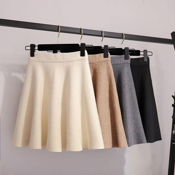 

skirts autumn winter blend skater knit short woman elastic waist knitting woolen skirt female a-line mini, Black