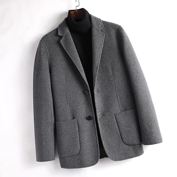 

men's wool & blends 2021 autumn winter fashion men woolen coat single breasted casual windbreaker coats retro thick warm jacket b385, Black