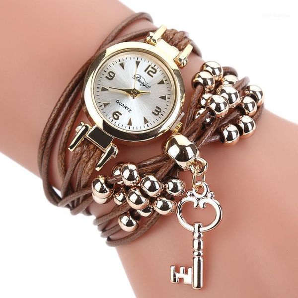 

wristwatches duoya 2021 watches women quartz watch key fabric gold wrist for bracelet vintage sport dress clock gift1, Slivery;brown