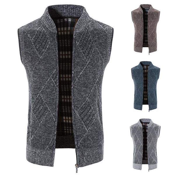 

men's vests striped vest spring fall sweater cardigan sleeveless fleece thick winter casual fashion baseball collar, Black;white