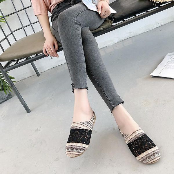 

slippers 2021 summer female cotton linen weaving round head soft flat non-slip breathable lightweight women shoes u24-83, Black