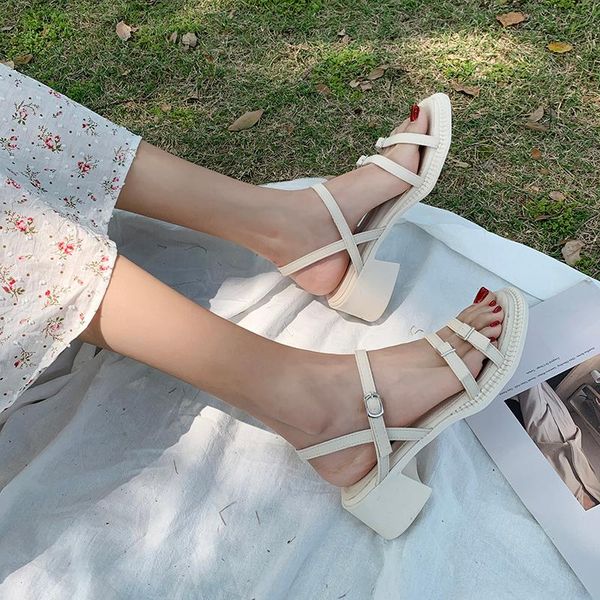 

sandals women's summer shoes 2021 fashion buckle open-toed thick high-heeled gladiator white casual sandalias pumps, Black